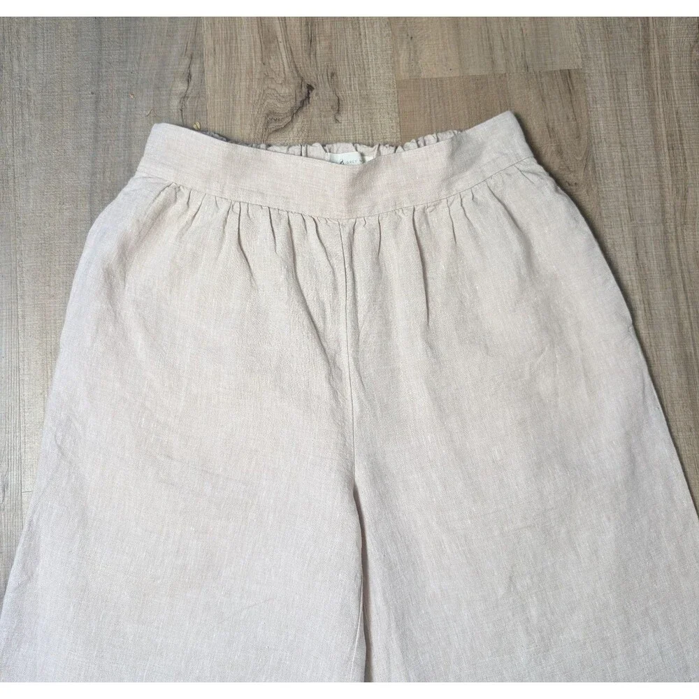 Lou & Grey LOFT Size S 100% Linen Wide Leg Pants Crop Cream Coastal Minimalist - Picture 3 of 10
